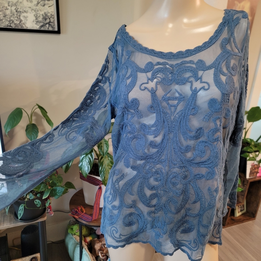 12 Final Price✅️ Express Blue Sheer Lace Blouse